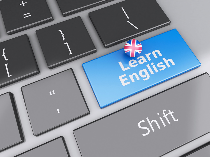 3d Learn English on computer keyboard. Education concept